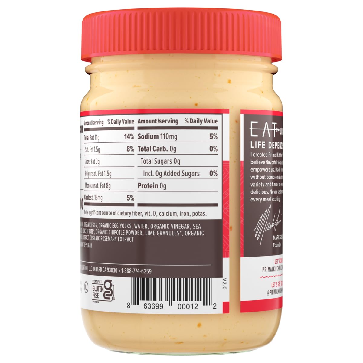 Primal Kitchen Chipotle Lime Mayo Made With Avocado Oil, Whole30 Approved, Certified Paleo, And Keto Certified, 12 Ounces