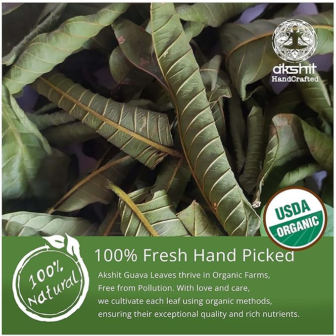 Akshit Organic Dried Guava Leaves Herbal Tea, Caffeine Free, Non-GMO, Vegan, Gluten-Free, 2.6oz, Pack of 1
