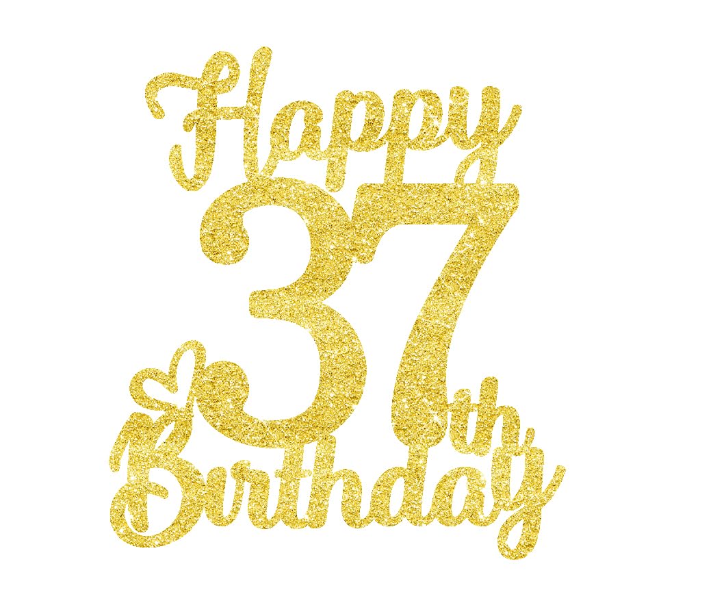 37 Birthday Cake Toppers-Gold Glitter, 37Th Cake Topper For Men,37 Cake Topper For Women, 37Th Birthday Decorations,37Th Birthda
