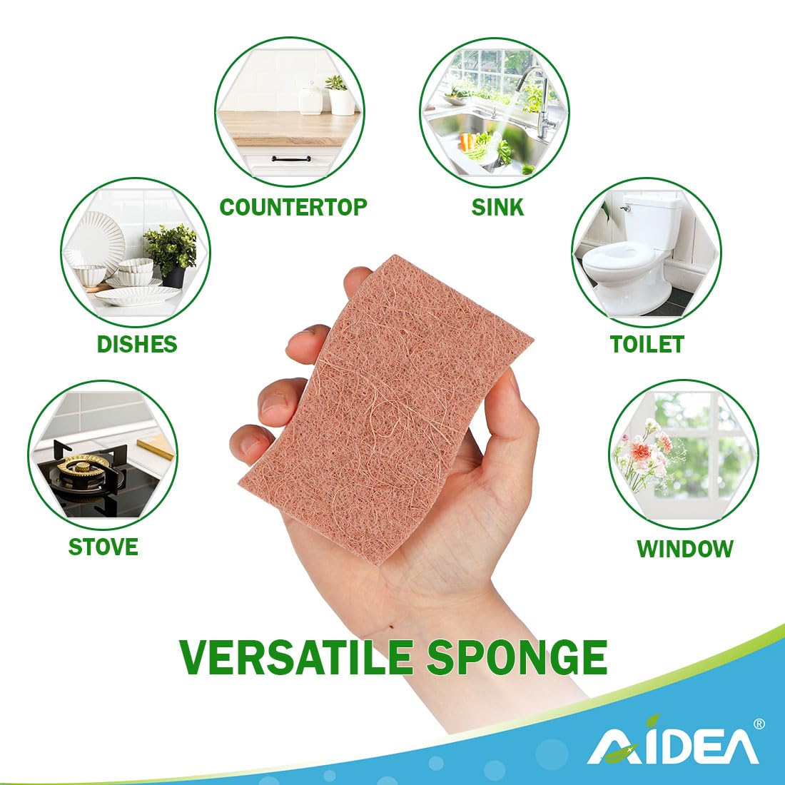 AIDEA Non-Scratch Brown Scrub Sponge, 24 Count - Natural Cellulose Sponges for Kitchen, Bathroom & Household Cleaning