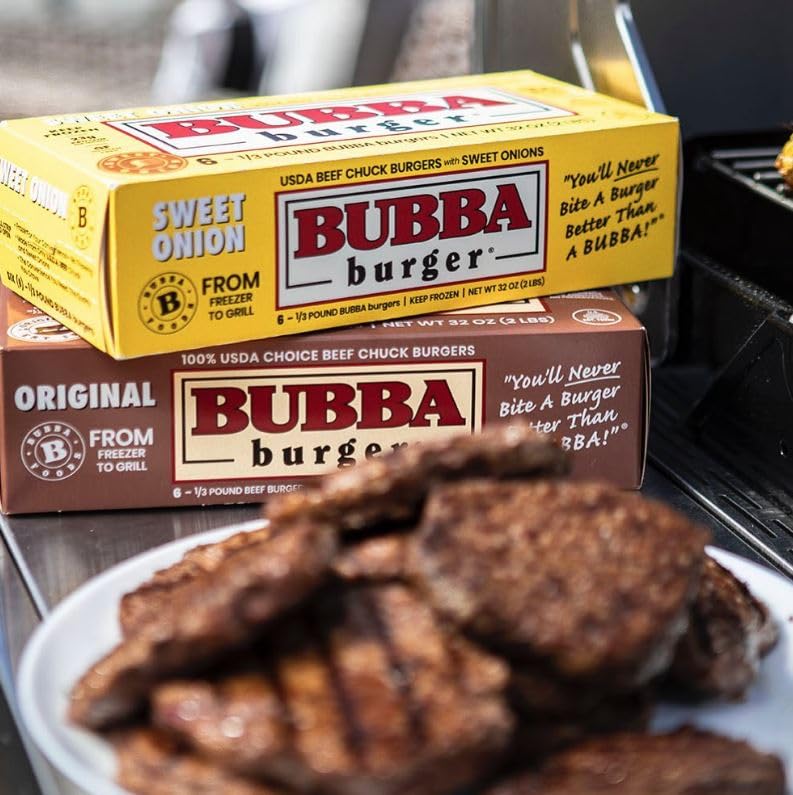 Bubba Burger, Frozen Beef Burger Patties, Sweet Onion, USDA Choice Beef Chuck, 2 lb, Pack of 6