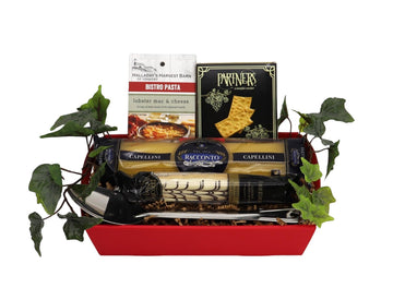 Gift Basket Village Italian Fare Gourmet Gift Tray - Pasta, Biscotti, Crackers, Seasoning, Red, 1 Count
