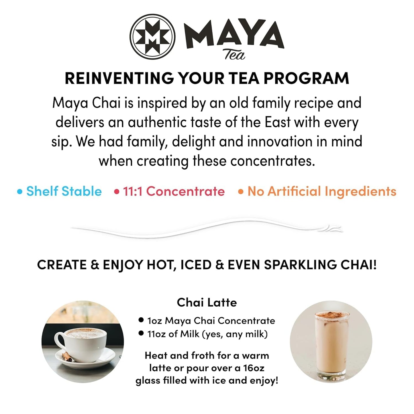 Maya Chai Tea Concentrate, Zero Sugar, Heritage Recipe, 64 Ounce with White Pump