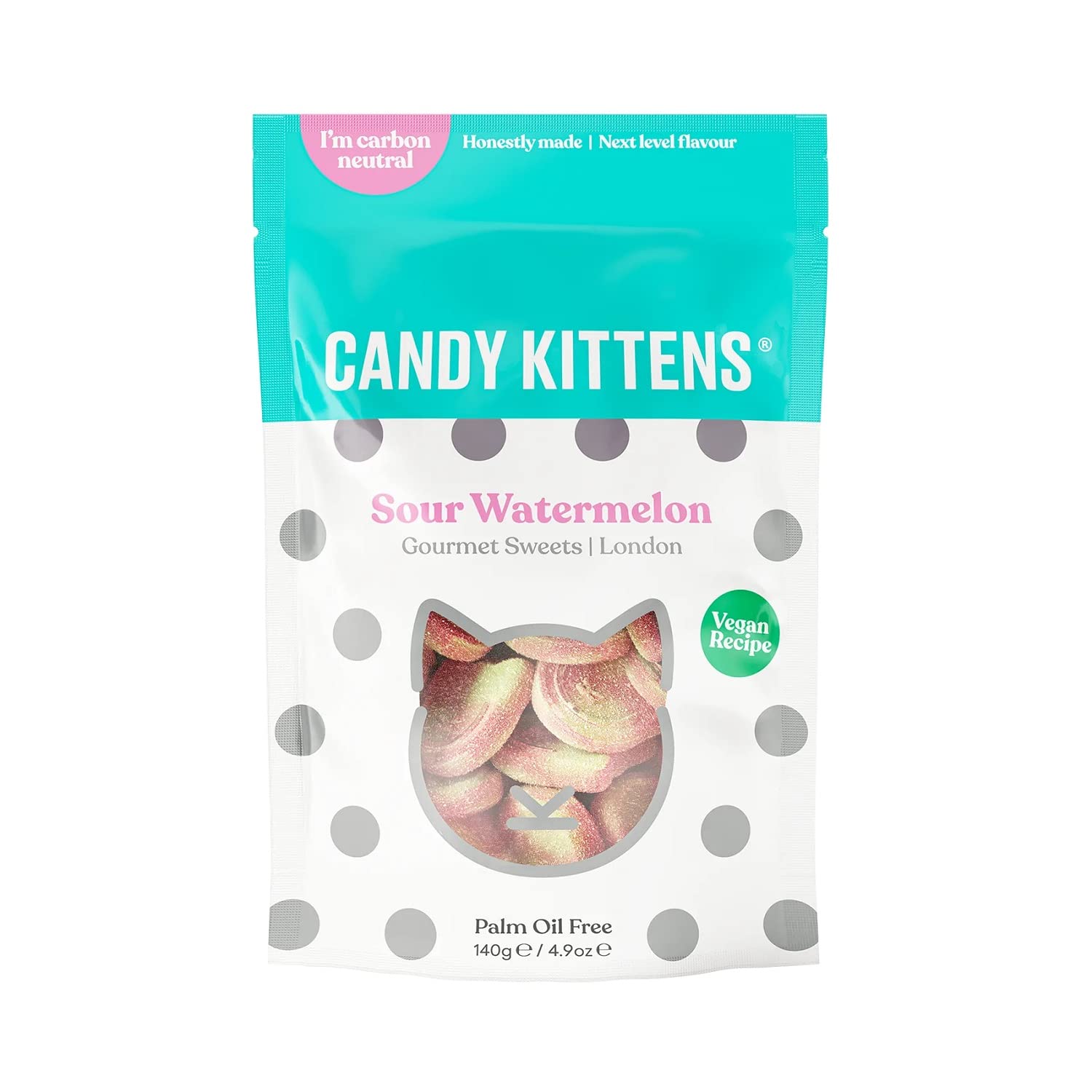Candy Kittens Sour Watermelon Plant-Based Candy - Palm Oil Free, No Artificial Colors or Sweeteners, Natural Fruit Flavour Candy