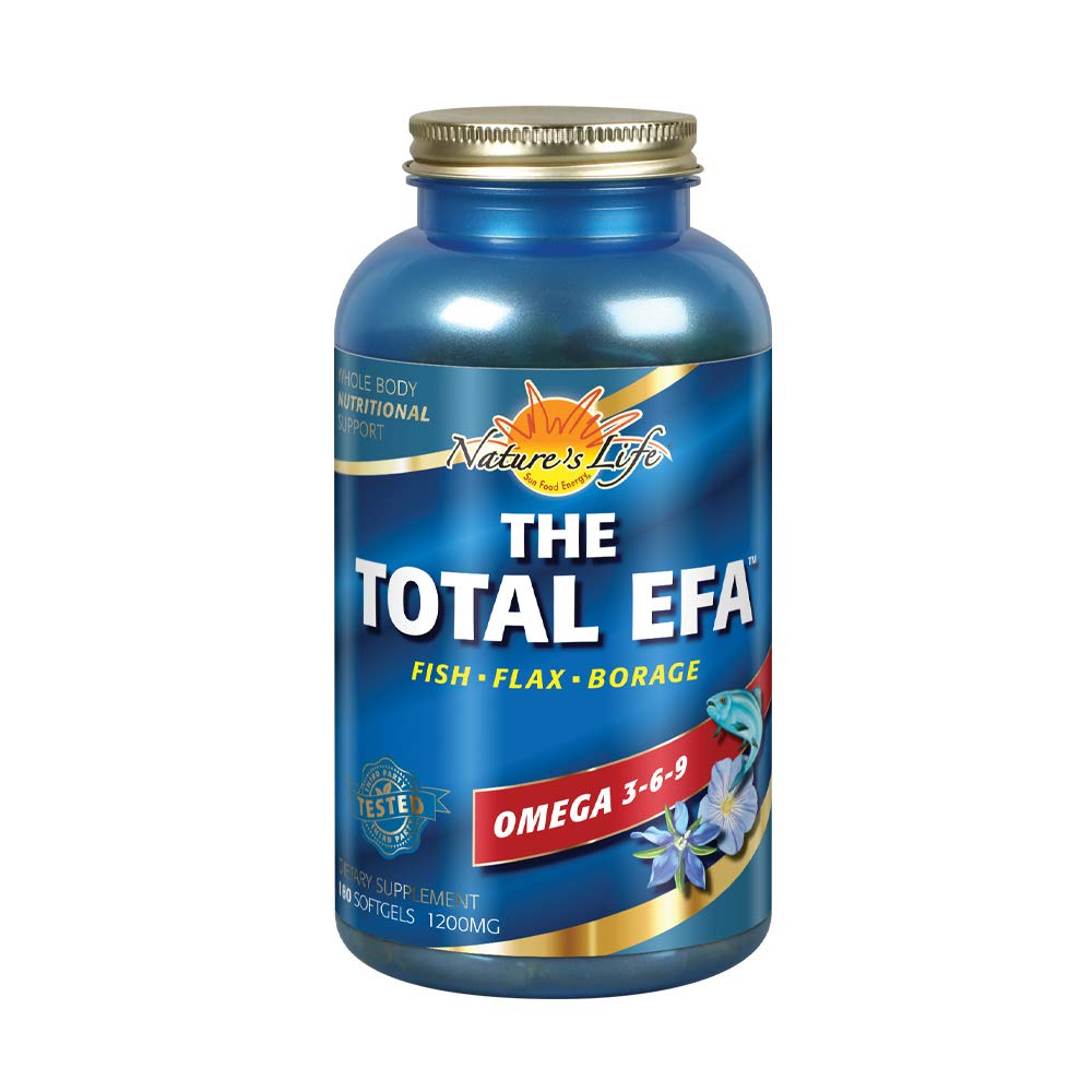 Natures Life The Total EFA Fish Oil w/Organic Flaxseed & Borage Oils | 1200 mg | Skin, Heart & Memory | 180 Softgels
