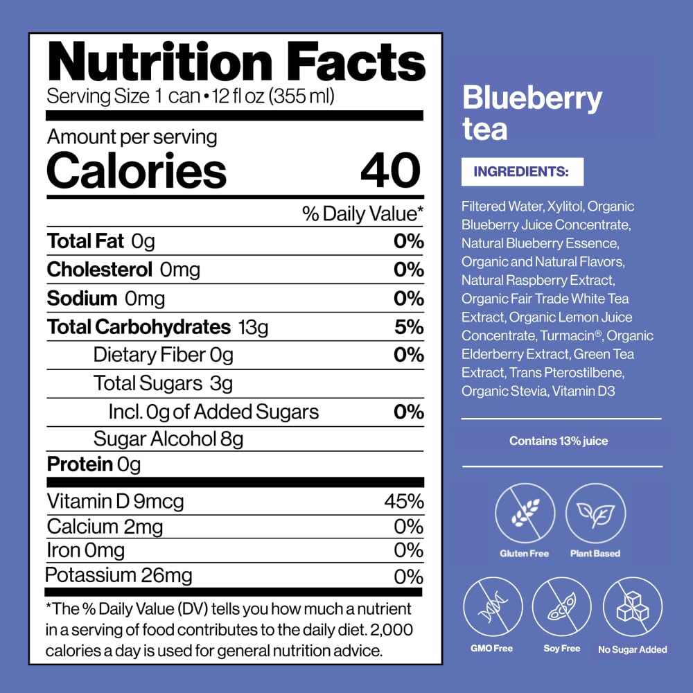 Happy Being Organic Blueberry Peach Rose White Tea, Caffeine Free, Low Calorie, Variety Pack, 16 Pack