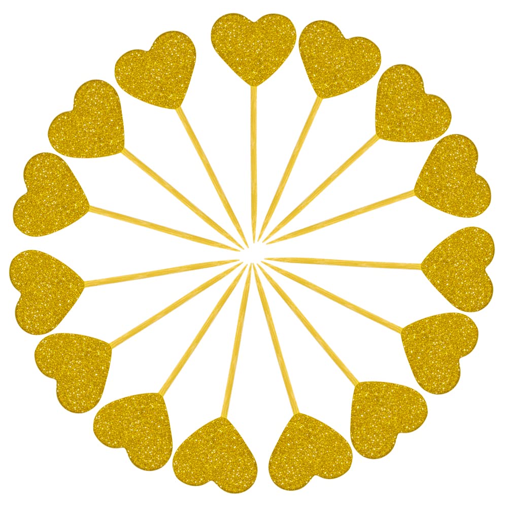 Glitter Heart Cupcake Toppers,50 Pcs Love Valentine'S Day Food Picks Cake Decorations For Wedding Bridal Birthday Party Baby Sho