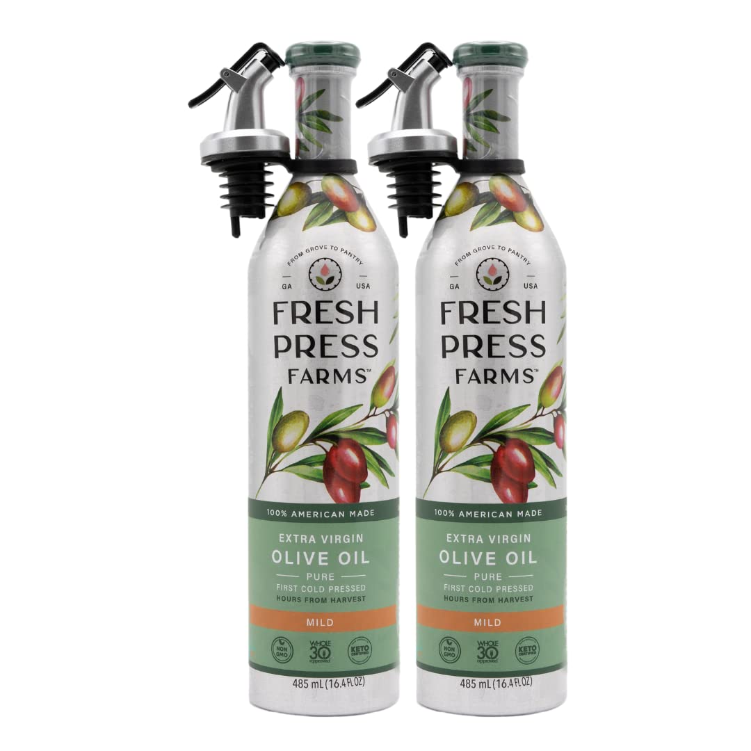 Fresh Press Farms Cold Pressed Mild Extra Virgin Olive Oil, 16.4 Fl Oz (Pack of 2), Georgia Grown, 100% American Made, Unrefined