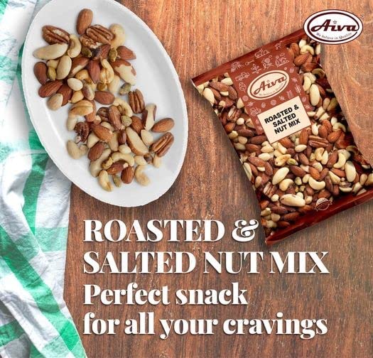 Aiva Roasted & Salted Mixed Nuts Bulk - 2 Lb | Macadamia, Almonds, Cashews, Brazil Nuts, Peanuts & Pistachios