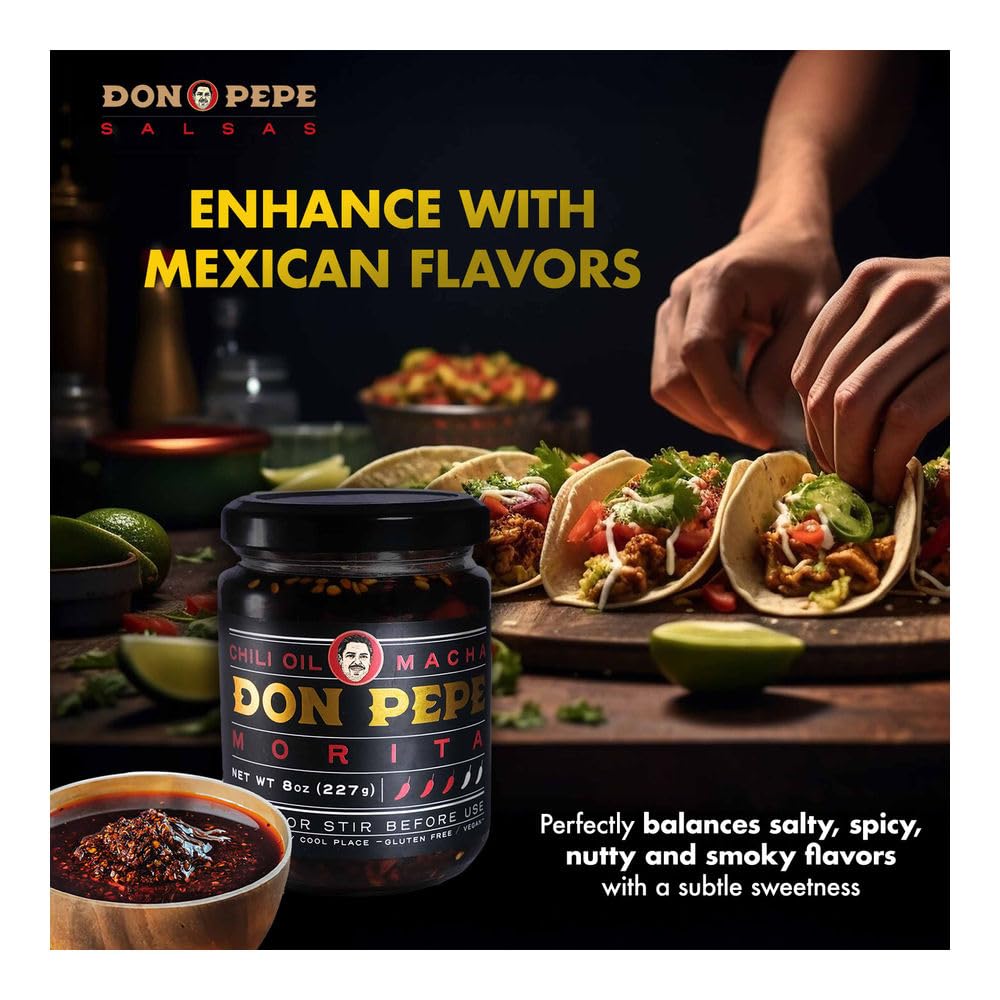 Don Pepe Salsa Macha with Dried Morita Chiles, Gourmet Condiment, 8 oz/227 g