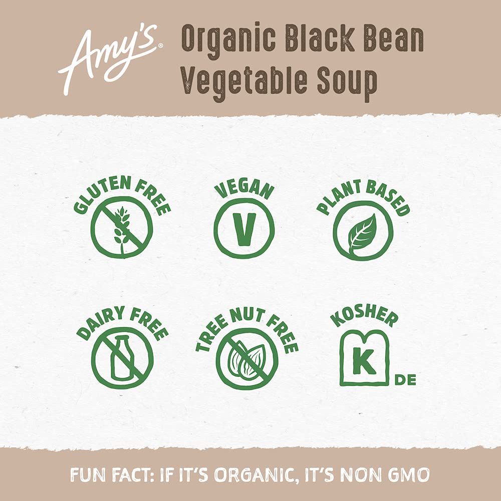 Amy’S Soup, Vegan Black Bean Vegetable Soup, Low Fat, Gluten Free, Made With Organic Vegetables, Canned Soup, 14.5 Oz (12 Pack)