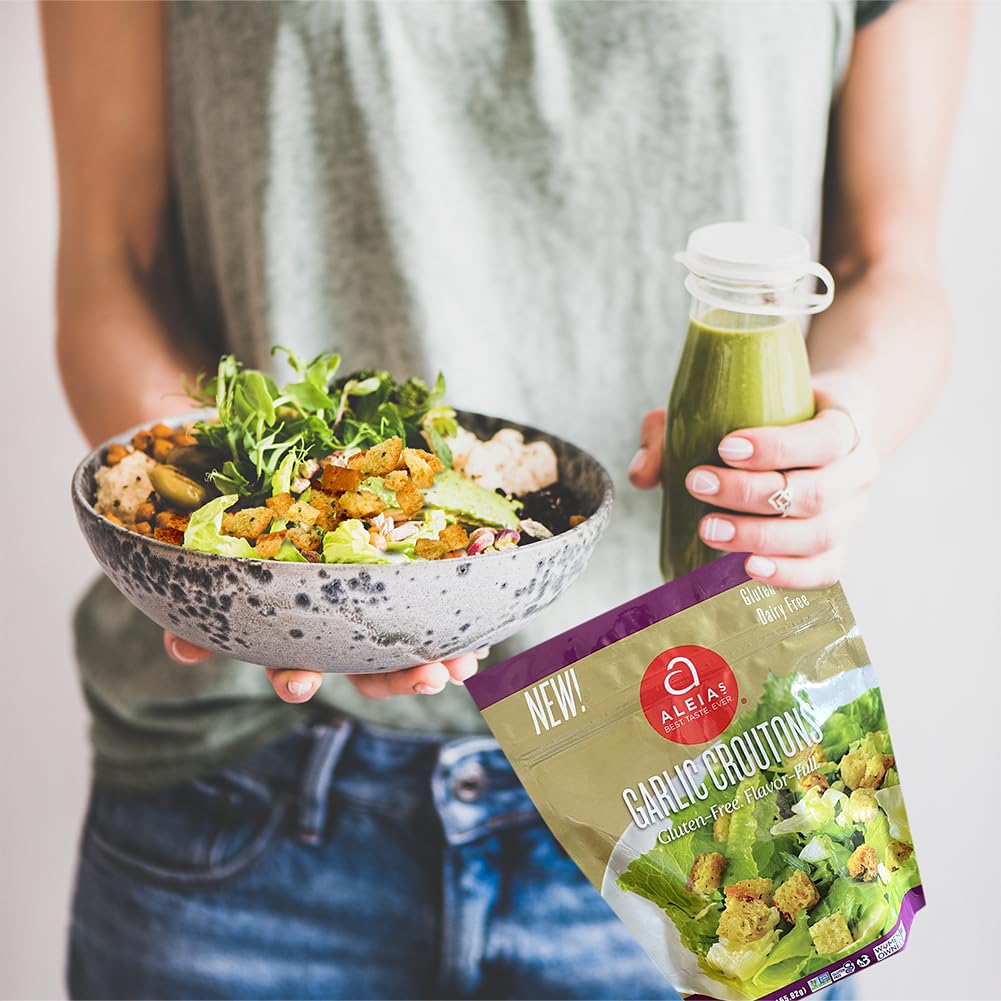 Aleia'S Best. Taste. Ever. Garlic Croutons - 5.5 Oz / 3 Pack - Seasoned Croutons For Salads And Soups, Gluten-Free, Dairy-Free, Soy-Free, Low Sodium, No Msg, No Preservatives, Kosher