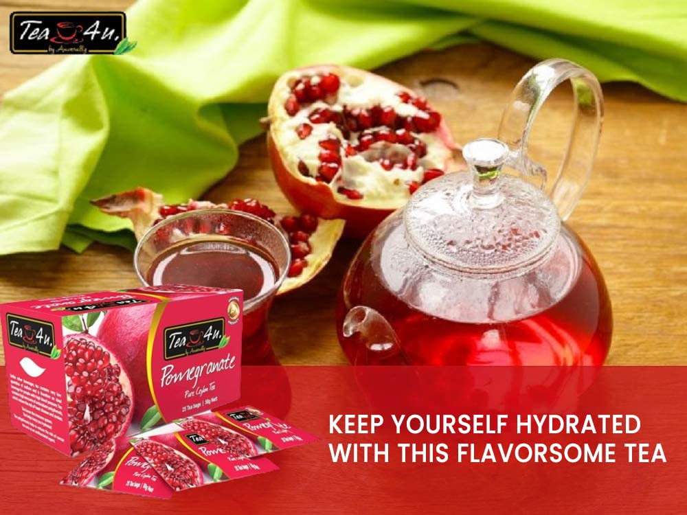 Tea4U Flavored Black Ceylon TeaBags (Pomegranate) - Ideal Quality from Sri Lankas Finest Leaves and Expertly Blended - 25 Count