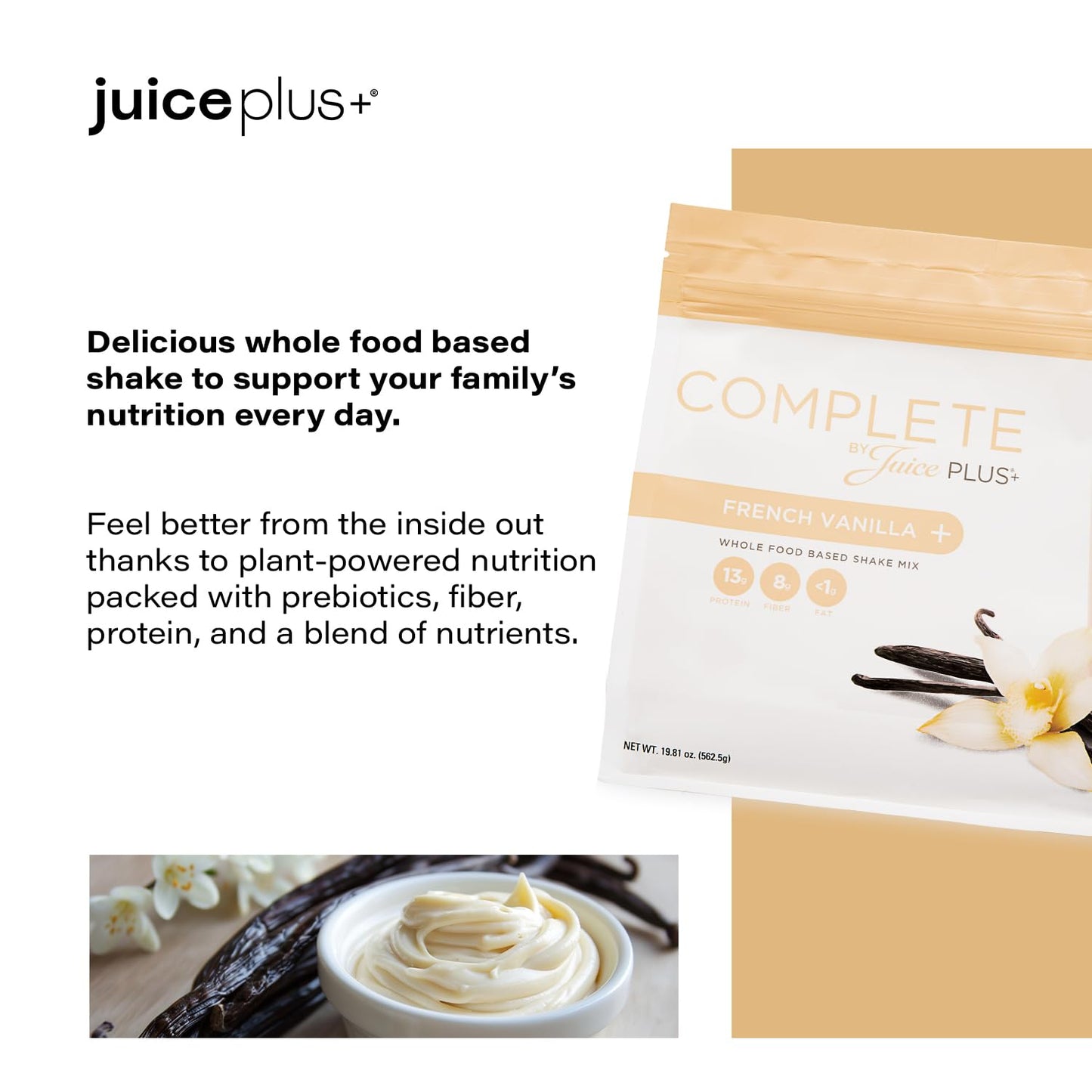 Complete by JuicePlus+ Single Serve French Vanilla Shakes - Plant-Based Nutrition - Whole Food Based Shake Powder with Protein  Fiber & Prebiotics - 30 Servings (2 Pouches  30 Servings)
