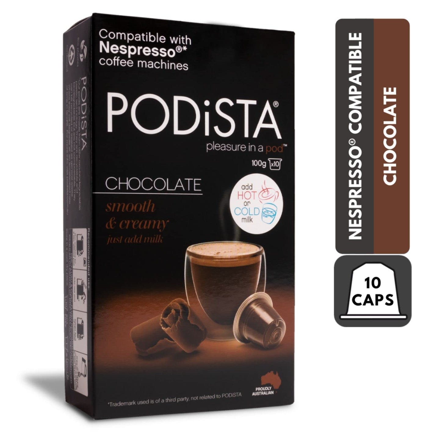 Podista Hot Chocolate Pods - Smooth & Creamy Nespresso Compatible - 10 Pod Package - 1 Count