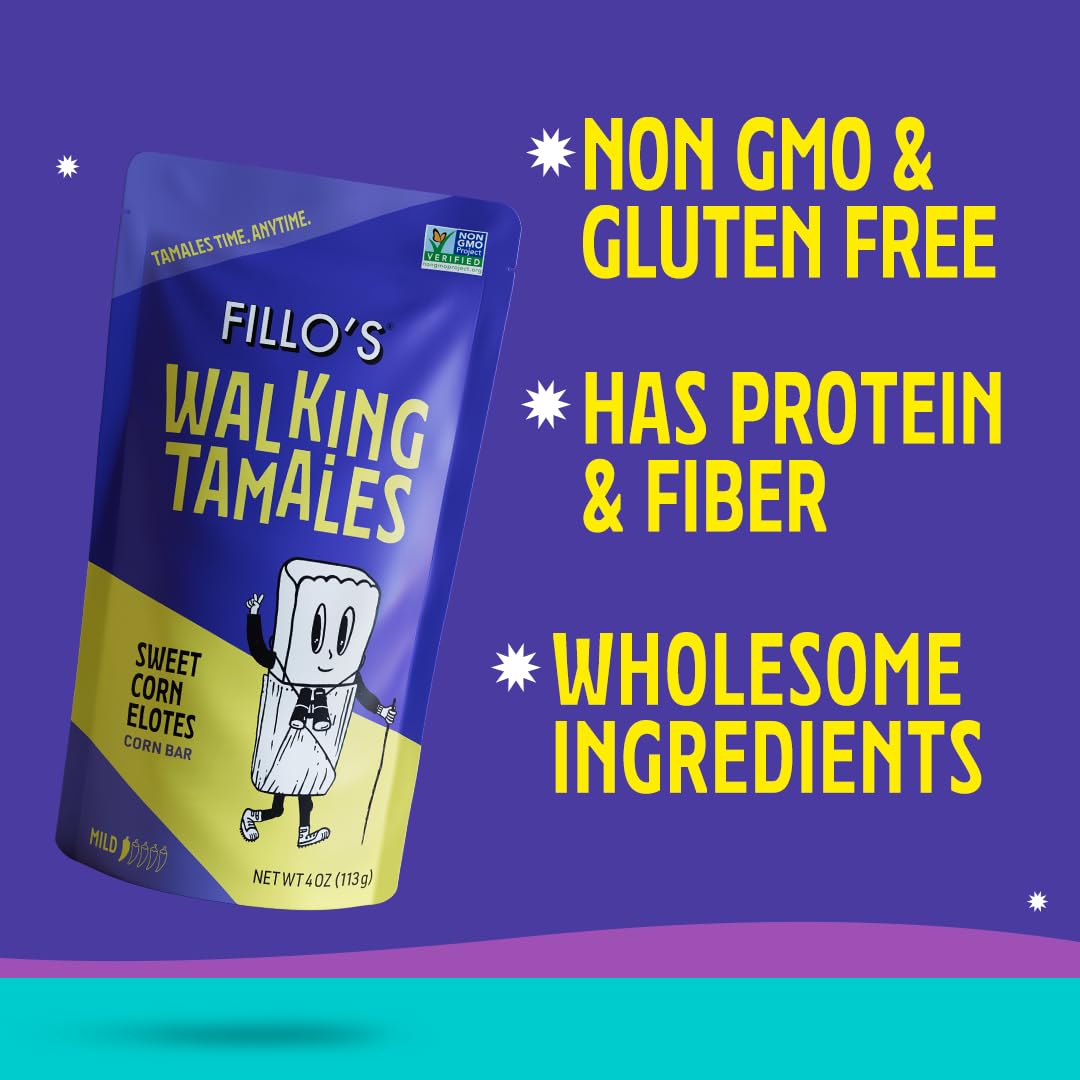 Fillo'S Walking Tamales Sweet Corn Elotes, Pk Of 7, Ready-To-Eat, Delicious, Gluten-Free, Preservative-Free, Vegan Friendly, Mic