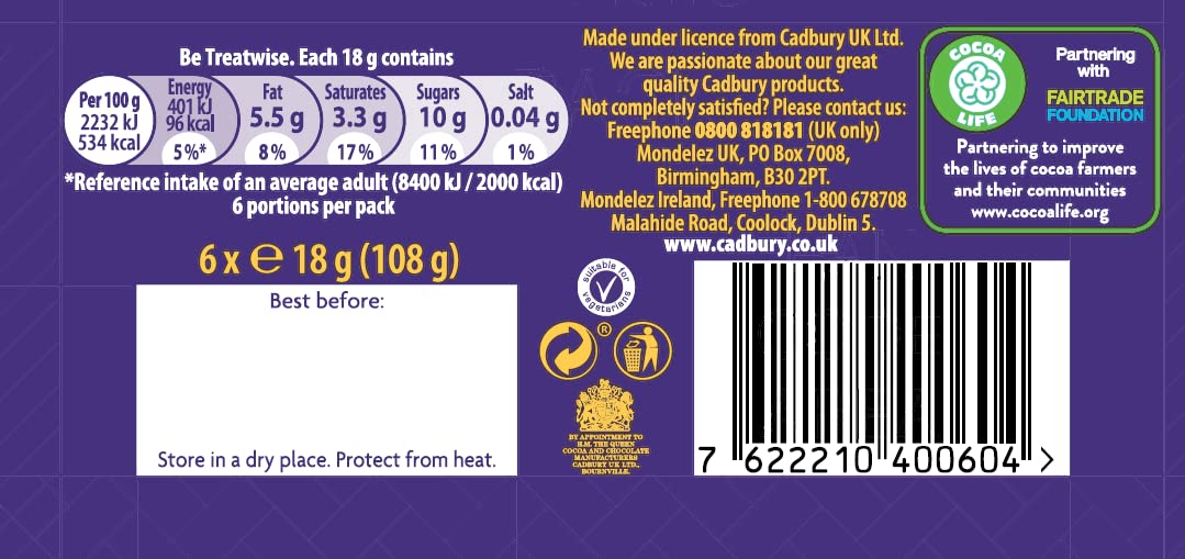Cadbury Dairy Milk For Kids Original Chocolate Bars, 108G, Imported From The Uk