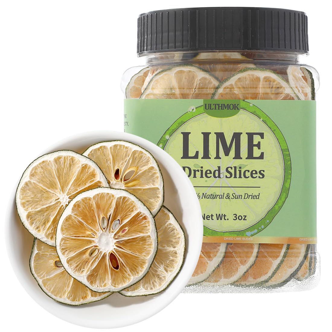 Top-Grade Dried Lime Slices 3 Oz/85G 100% Natural Dehydrated Limes Lemon Slices For Cake Decoration & Mixed Flavor Garnish No Additives & No Sugar Added.