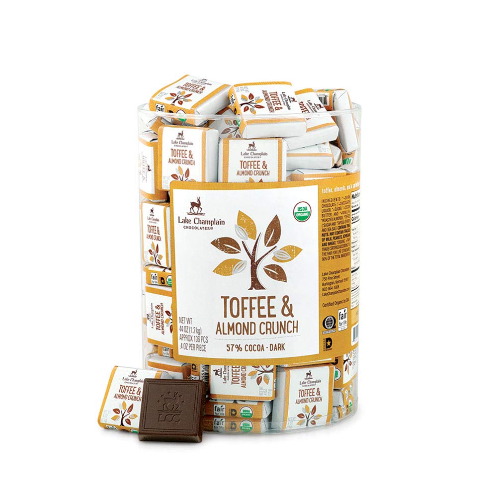 LAKE CHAMPLAIN CHOCOLATES Organic Toffee Almond Crunch Dark Chocolate Square 106 Ct, 0.4 OZ