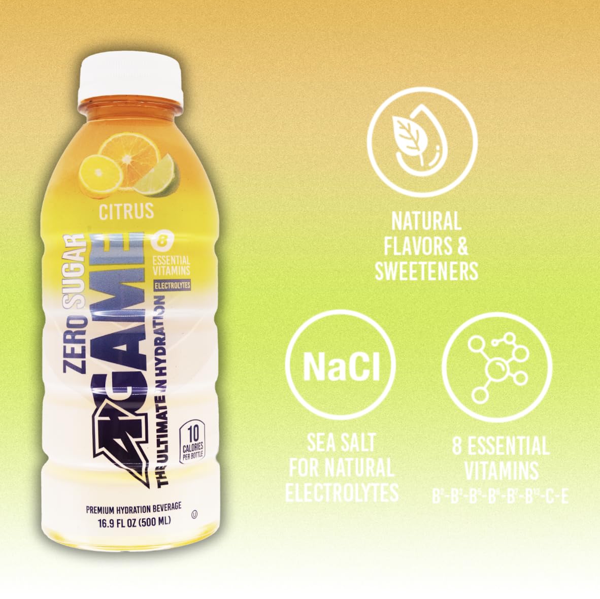 A-Game Zero Sugar Sports Drink, Citrus Zero, The Ultimate Sugar Free Hydration Sports Beverage, 8 Essential Vitamins Including B