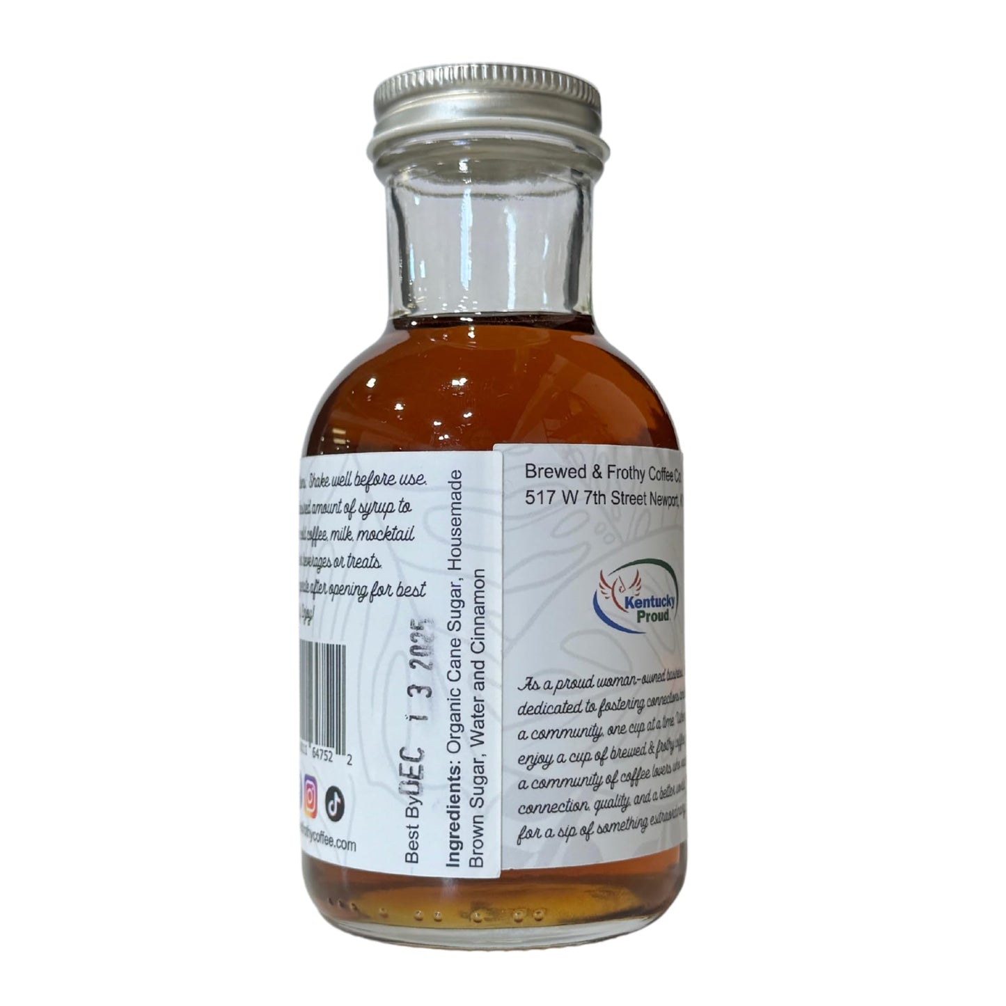 Brewed & Frothy All Natural Simple Syrup For Coffee, Tea, Cocktails, Mocktails, Hot Coca And More Kentucky Proud, 8Oz (8 Fl Oz,