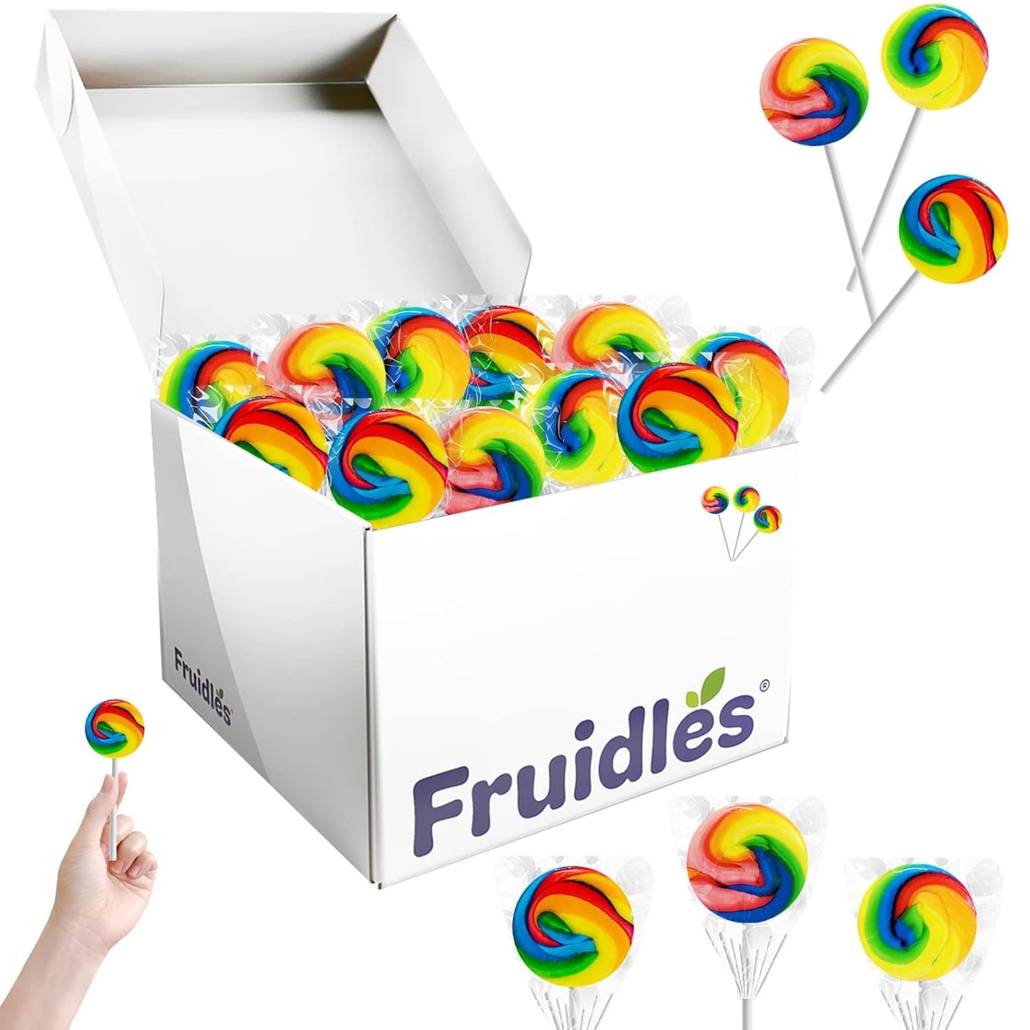 The Dreidel Company Rainbow Swirl Lollipop, Mixed Fruit Flavor, 1.5 Inch, Individually Wrapped, 192-Pack
