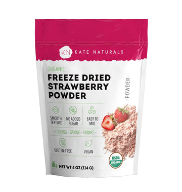 Organic Freeze Dried Strawberry Powder For Baking, Camping, Flavoring (4Oz) By Kate Naturals. 100% Natural, Gluten-Free, Vegan P