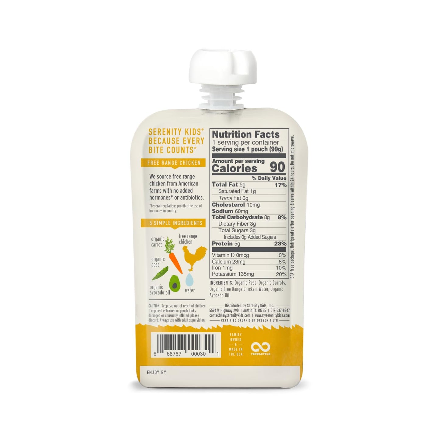 Serenity Kids 6+ Months Baby Food Pouches Puree Made With Ethically Sourced Meats & Organic Veggies  3.5 Ounce Bpa-Free Pouch  F