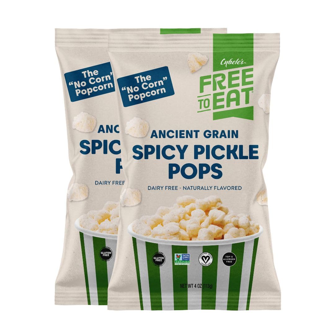 CYBELES FREE TO EAT Ancient Grain Pops - Spicy Pickle, Gluten-Free, Vegan, 4oz (Pack of 2)