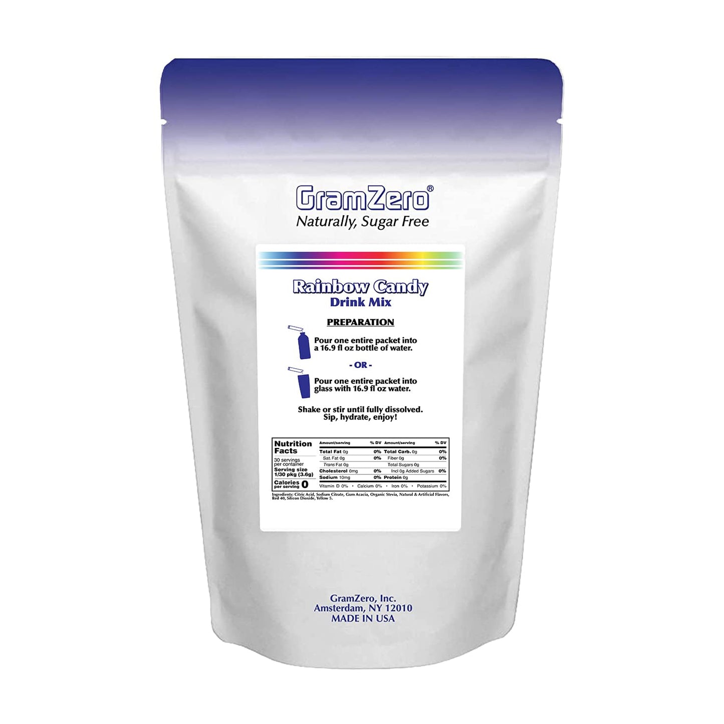 Gramzero 2Go Sticks - Rainbow Candy, Zero Calorie Sugar Free Drink Mix, Stevia Sweetened, Great For Nutrition Club Loaded Tea To