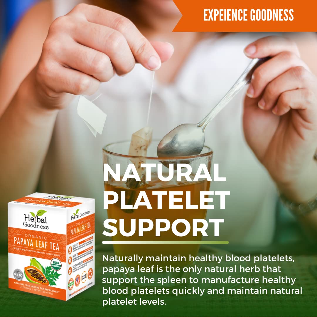 Herbal Goodness Organic Papaya Leaf Extract Tea - Immune & Digestive Health - 24 Teabags - Made in the USA