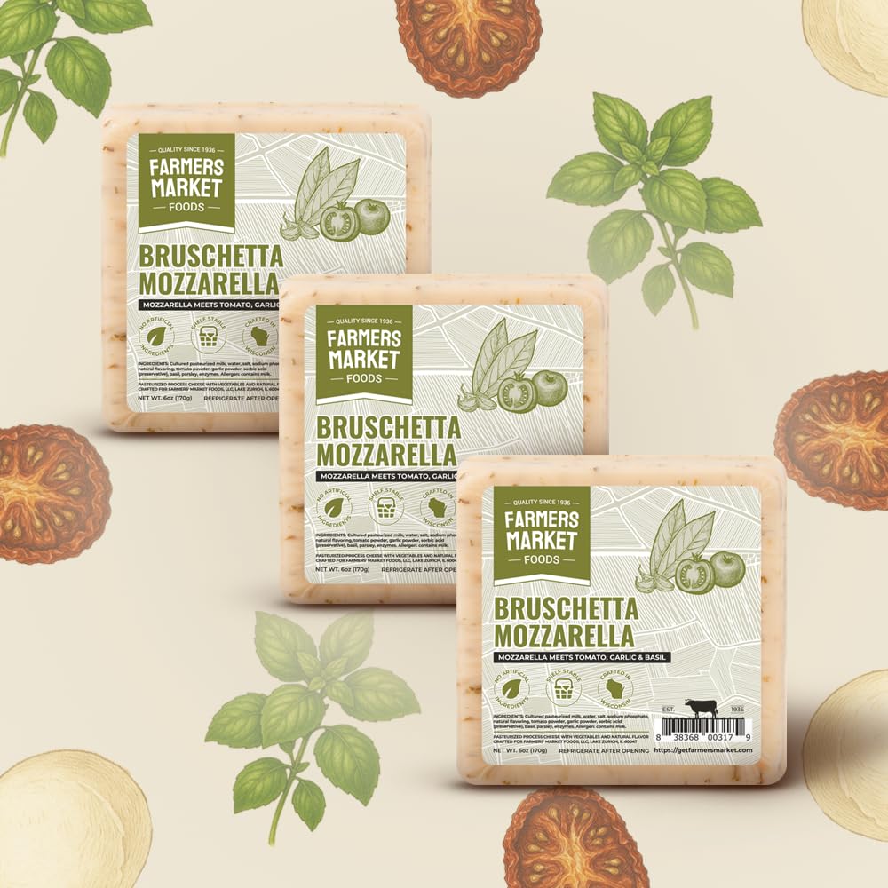 Farmers Market, Gluten Free, Keto, Paleo, Low Sodium, Zero Sugar, Wisconsin Cheese Gift Sets, 3-Pack, Bruschetta Mozzarella