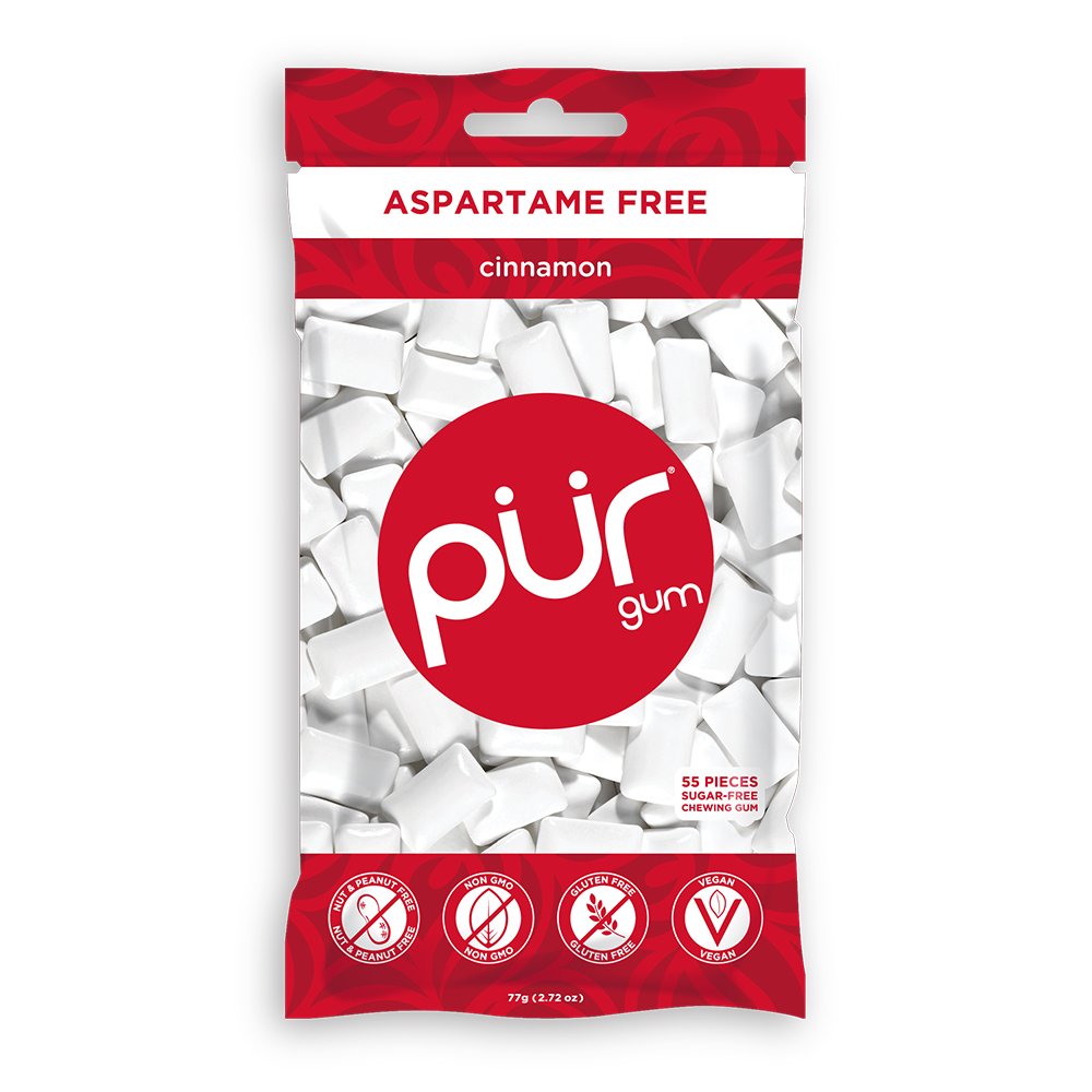 Pur Gum Cinnamon Gum, 80 Gram - 57 Pieces Per Pack - 12 Packs Per Case.