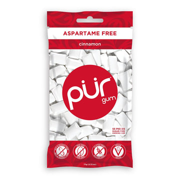 Pur Gum Cinnamon Gum, 80 Gram - 57 Pieces Per Pack - 12 Packs Per Case.