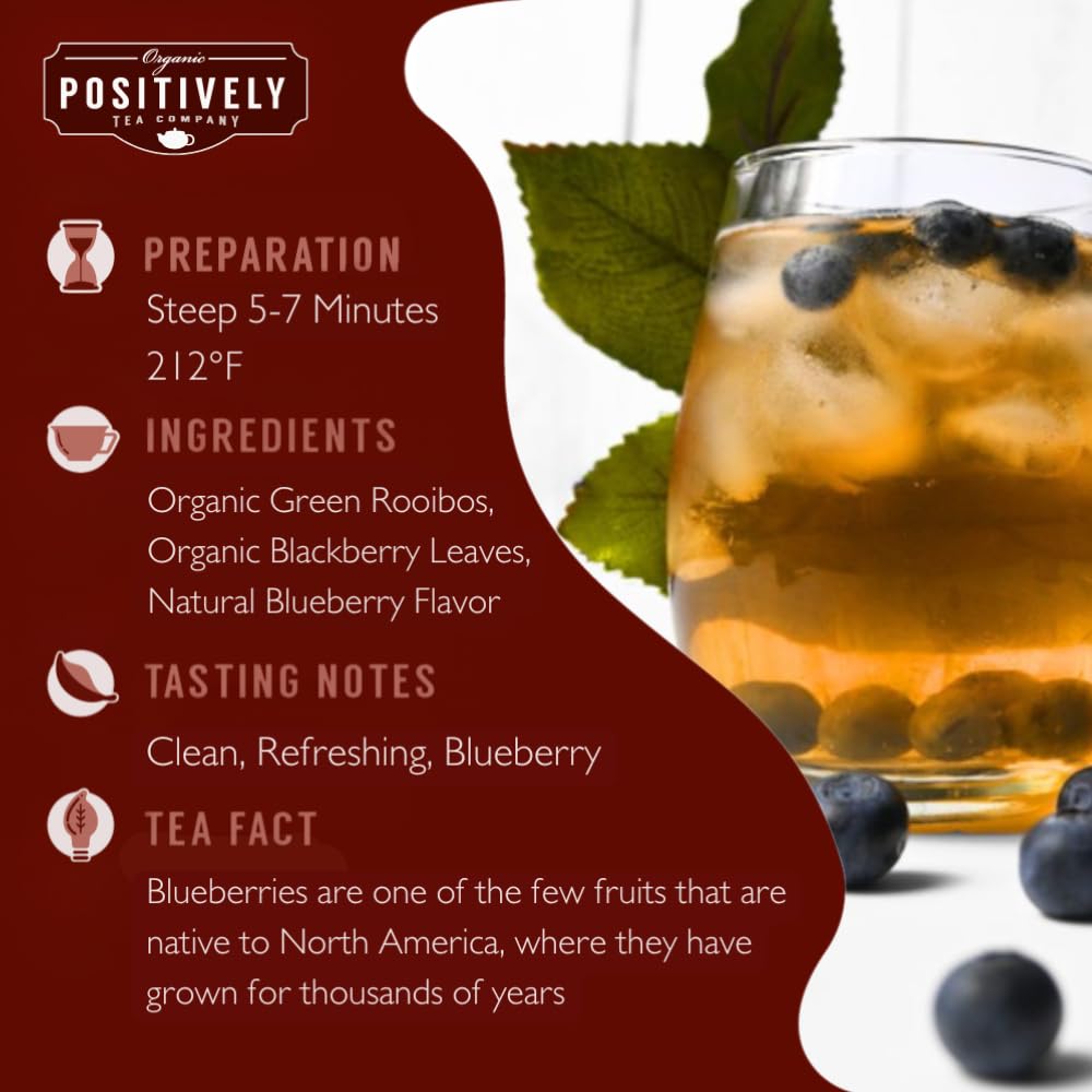 Organic Positively Tea Company Blueberry Bliss Rooibos Tea Loose Leaf 16 Ounces