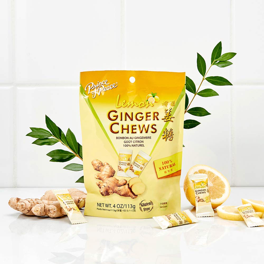 Prince Of Peace Ginger Chews With Lemon, 4 Oz. - Candied Ginger - Lemon Candy - Lemon Ginger Chews - Natural Candy - Ginger Cand