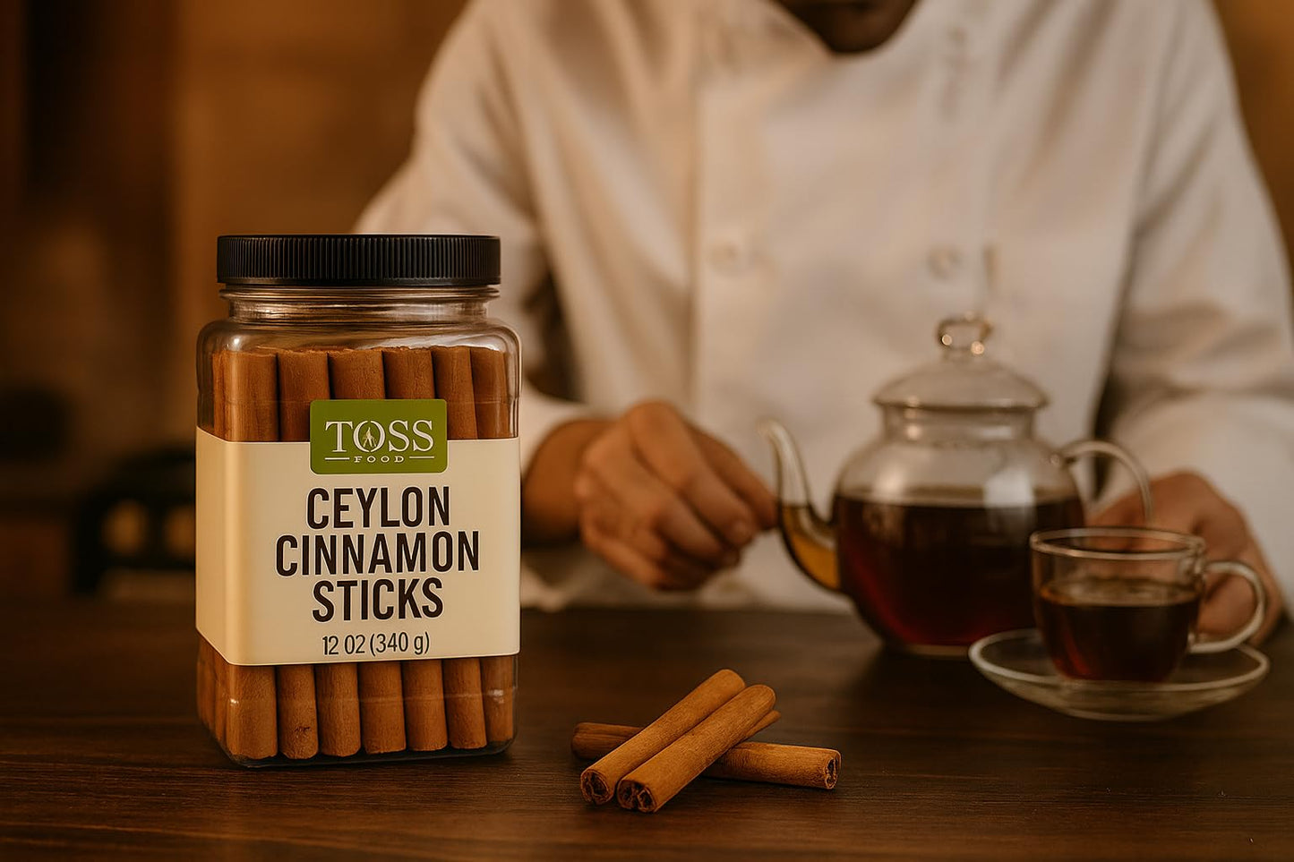 TOSS Ceylon Cinnamon Sticks - Premium Quality Whole Sticks, 5 Inch, 12 oz Jar, Sweet Mild Flavor