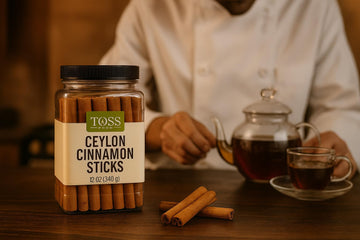 TOSS Ceylon Cinnamon Sticks - Premium Quality Whole Sticks, 5 Inch, 12 oz Jar, Sweet Mild Flavor