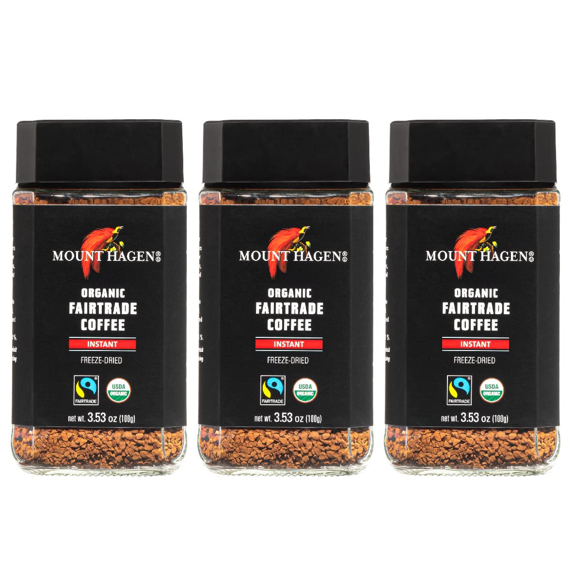 Mount Hagen Organic Freeze Dried Instant Coffee - 3 Pack, 3.53oz Jars, Medium Roast Arabica Beans, Fair-Trade Coffee