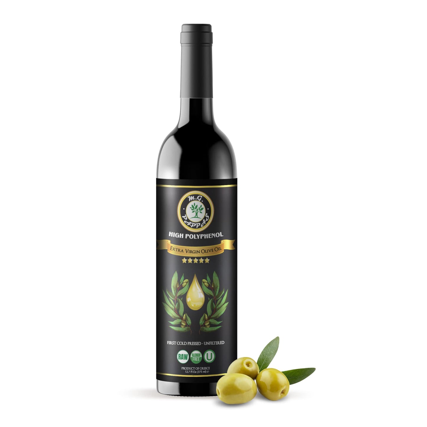 Mg Pappas High Polyphenol Rich Olive Oil - Extra Virgin Olive Oil Cold Pressed  Unfiltered - High Hydroxytyrosol Greek Olive Oil