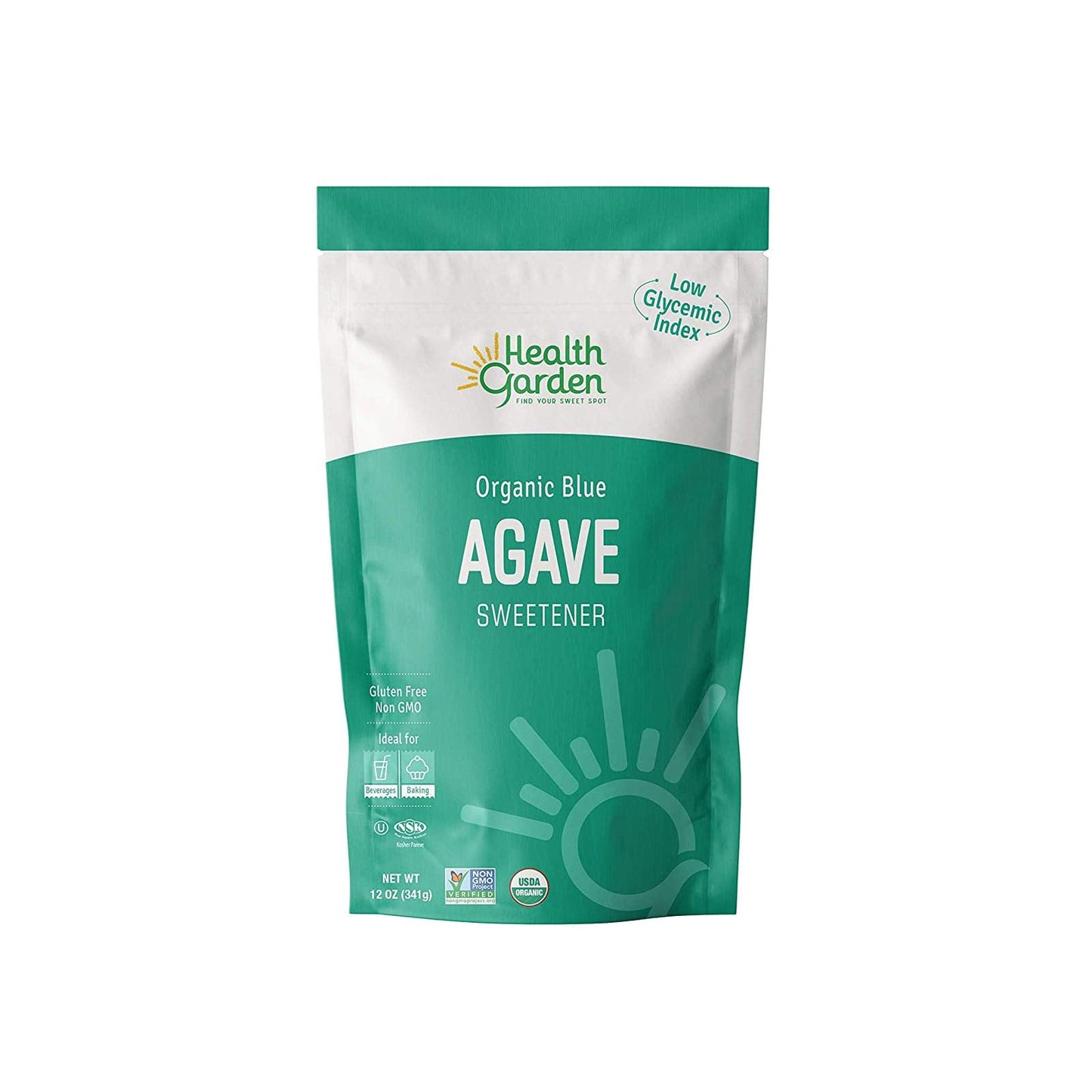 Health Garden Blue Agave Sweetener Crystals - Organic - Non GMO - Low Glycemic - Kosher - Keto Friendly (12 oz)