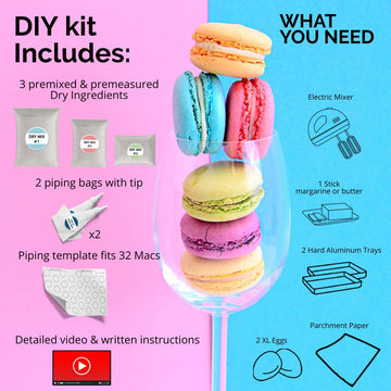 W4W Macalicious Macaron Baking Mix Kit, Includes Dry Ingredients & Tools, 17 Ounce