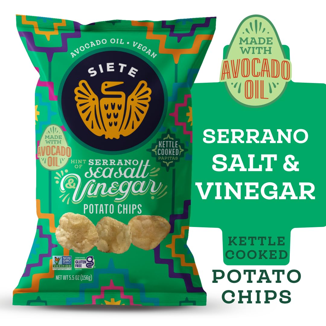 Siete Grain Free Potato Chips, Kettle Cooked, Gluten Free, Vegan, Sea Salt & Vinegar, 5.5 Ounce (Pack of 6)