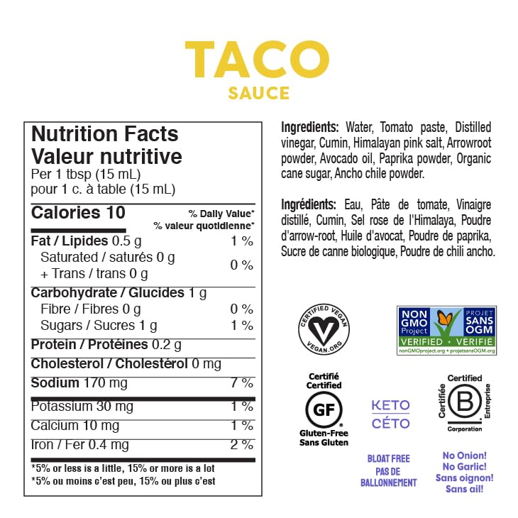 Fody Foods Vegan Taco Sauce Marinade, Avocado Oil & Red Sauce, Low Fodmap Certified, Sensitive Recipe, No Msg, Gut & Ibs & Keto