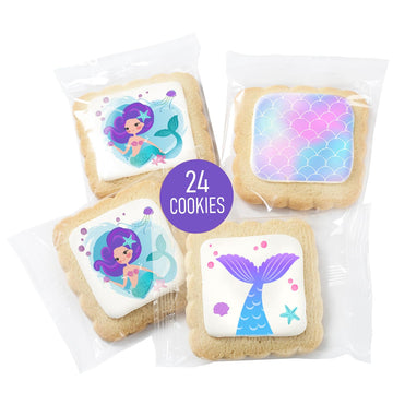 24 Pack Mermaid Party Favors Cookies Decorated | INDIVIDUALLY WRAPPED | Theme Birthday Party Candy | Treats Dessert Table Sweets