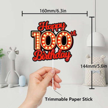 Happy 100Th Birthday Cake Topper Fluorescent Flashing Night Out Hen Movie Nightclub Theme Decor Supplies Woman Man Happy Birthda