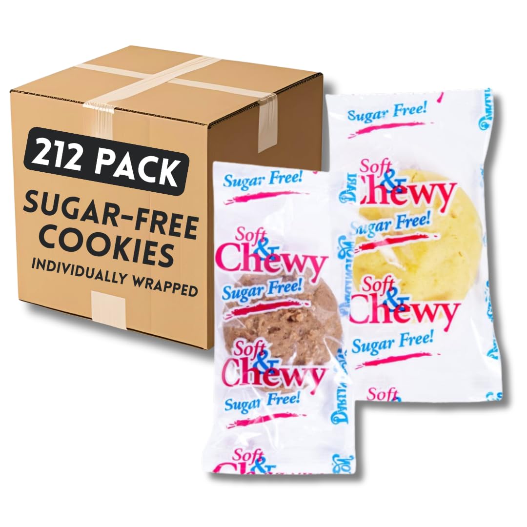 Sugar-Free Assorted Cookies - Chocolate Chip & Lemon | Individually Wrapped, 0.75 oz Each | Shelf-Stable No Sugar Added Snacks f