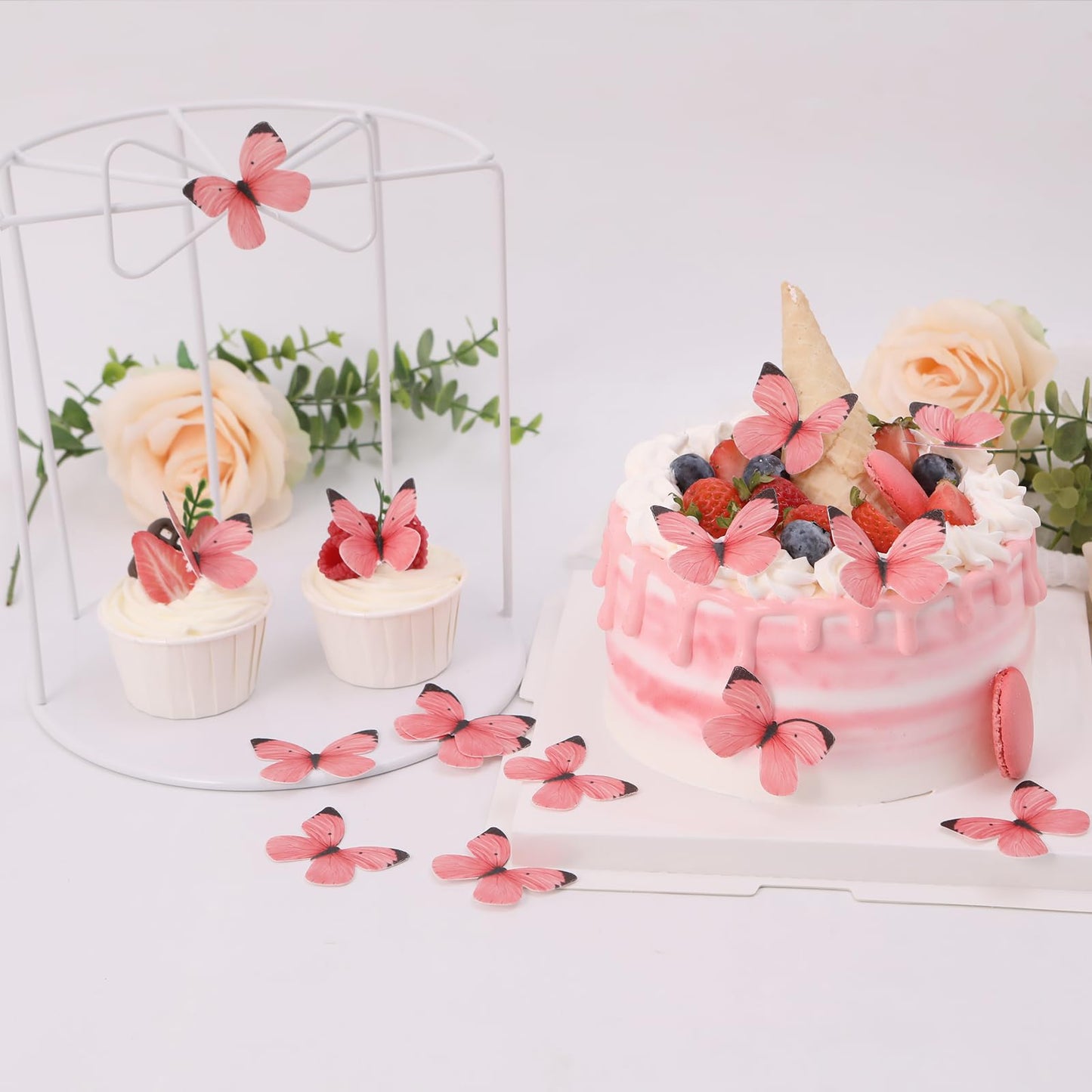 50Pcs Edible Butterflies For Cake Decorating Pink Butterfly Cake And Cupcake Toppers Small Pastel Wafer Paper Butterfly Decor Fo