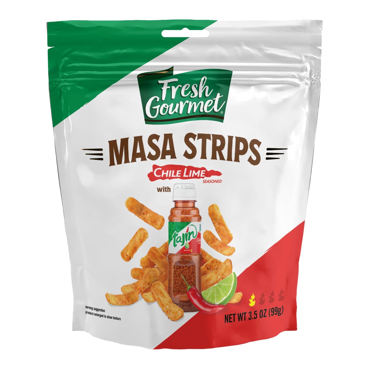 Fresh Gourmet + Taj  n Masa Strips |Chile Lime|3.5 Ounce, Pack of 12 |Crunchy Corn Salad & Soup Topper