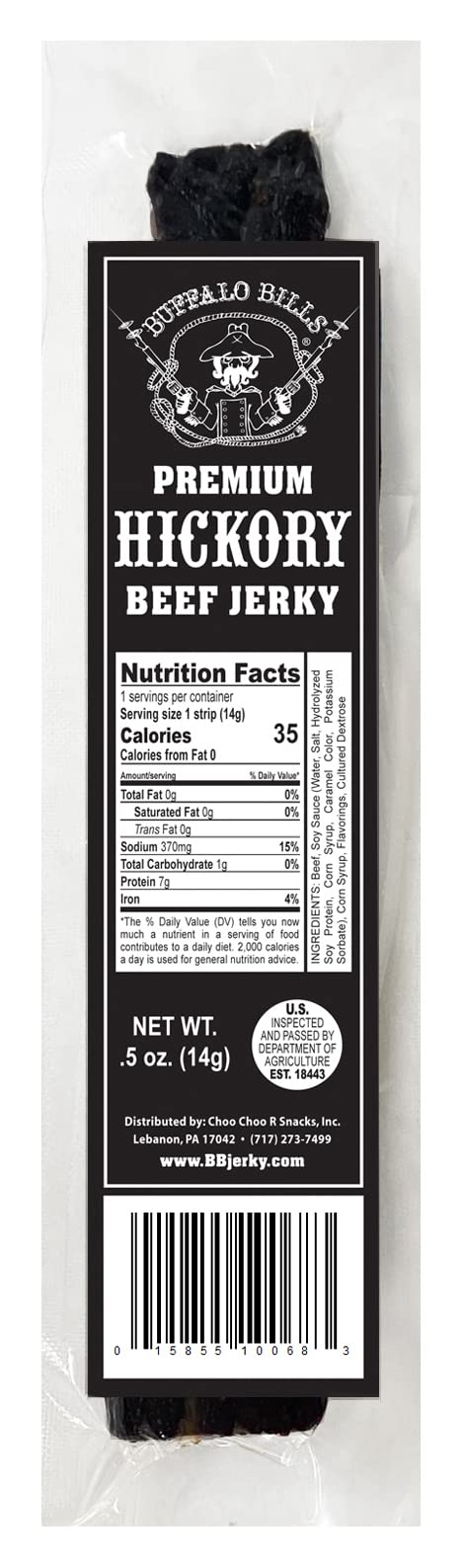 Buffalo Bills Premium Hickory Beef Jerky, 20 Wrapped Strips, 10 Ounce Tub